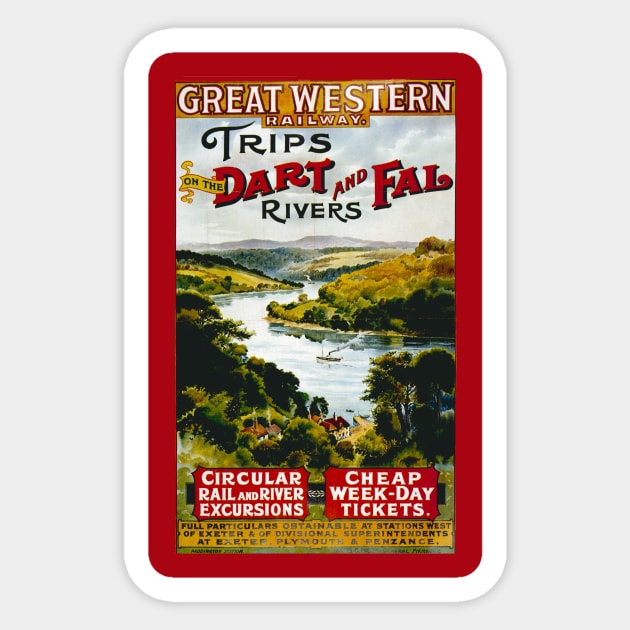 Vintage Travel Poster - Dart and Fal Rivers Sticker by Starbase79